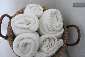 Ensemble baignoire-douche, serviettes fournies