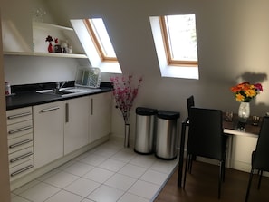 Fridge, microwave, oven, dishwasher