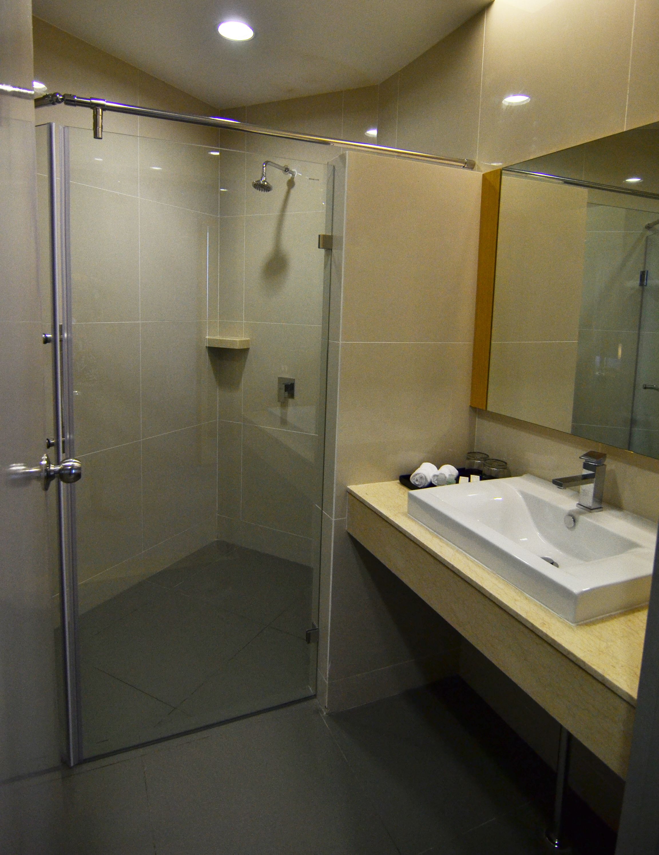 shower, free toiletries, hair dryer, bathrobes