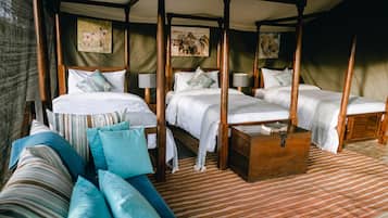 Family Tent | Egyptian cotton sheets, premium bedding, blackout drapes, rollaway beds