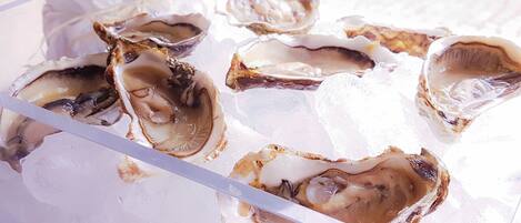 A tray of oysters on ice.