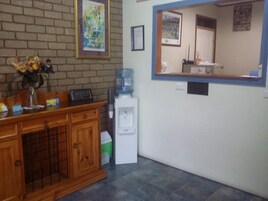 Fridge, microwave, coffee/tea maker, electric kettle
