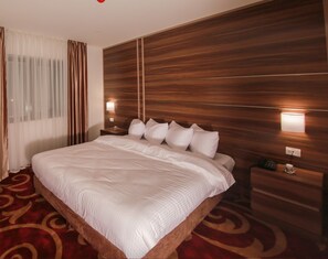 1 bedroom, desk, blackout curtains, iron/ironing board