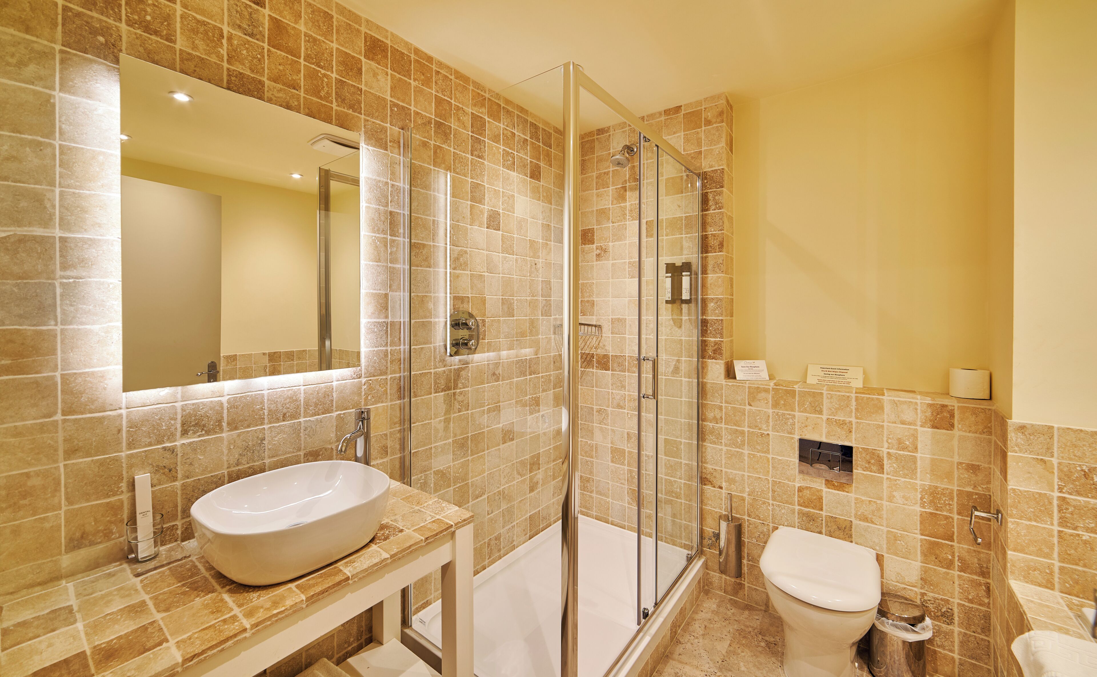 separate bathtub and shower, free toiletries, hair dryer, towels