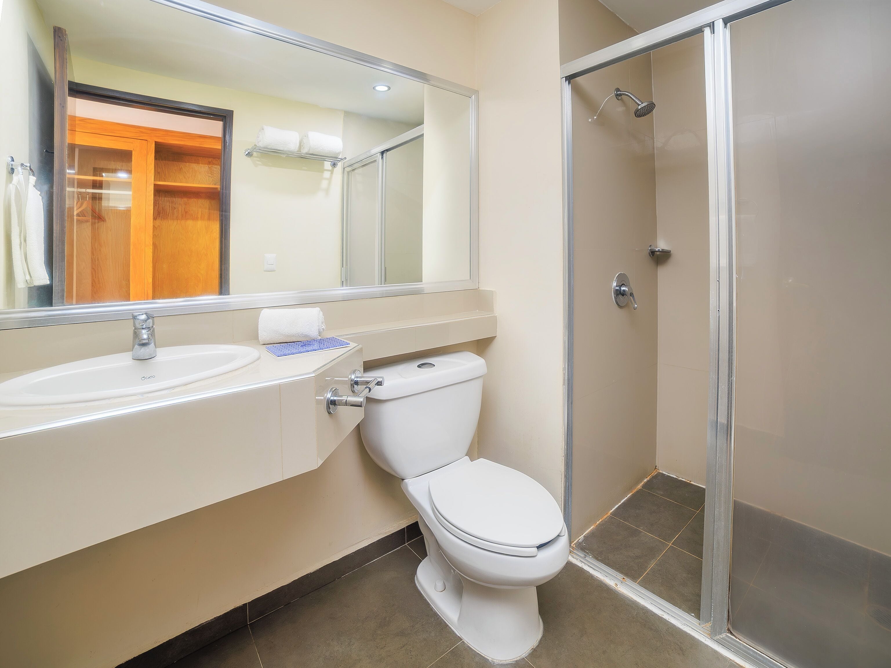 Habitación doble estándar (Standard) | Baño | Regadera, amenidades de baño gratuitas, toallas, jabón 