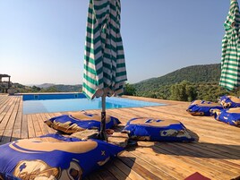 Outdoor pool, pool umbrellas