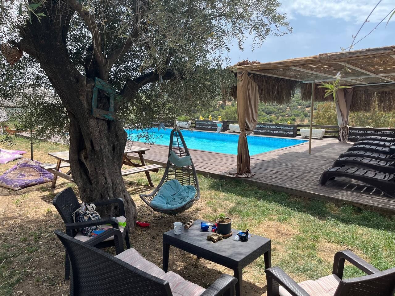 Outdoor pool, pool umbrellas