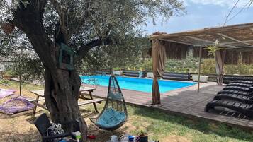 Outdoor pool, pool umbrellas