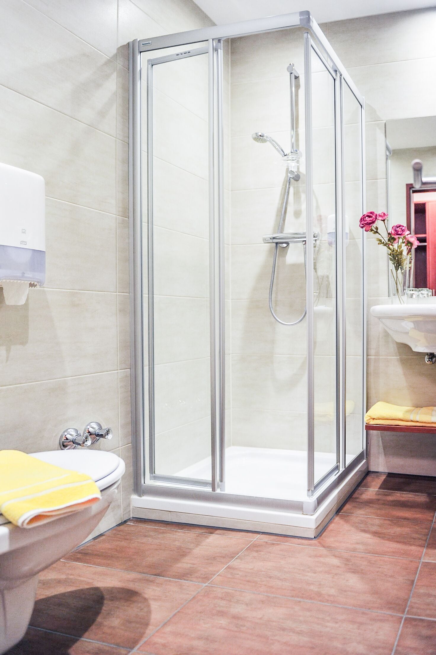 double or twin room | bathroom | shower, free toiletries, hair dryer, towels