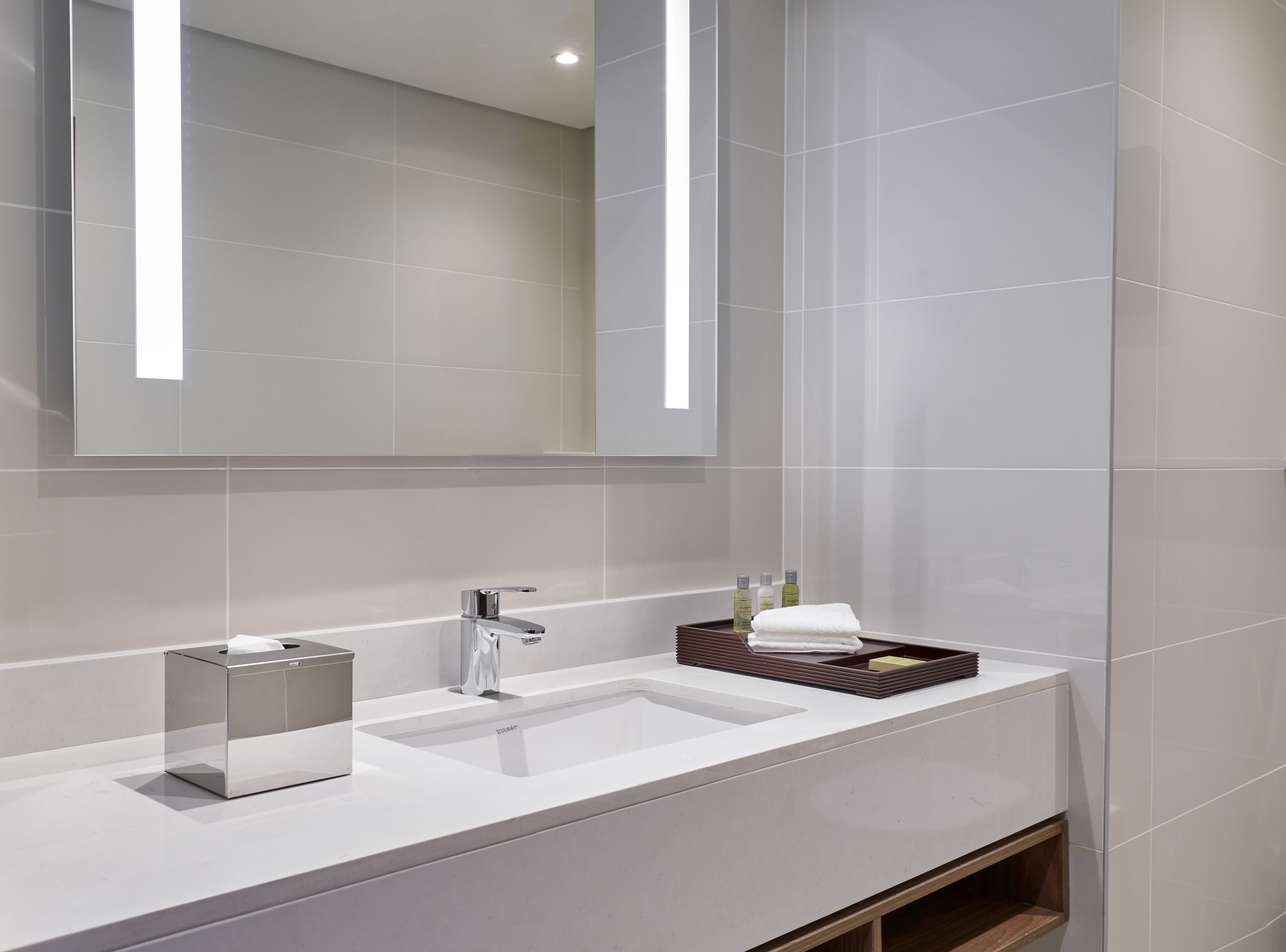 rainfall showerhead, hair dryer, bathrobes, slippers