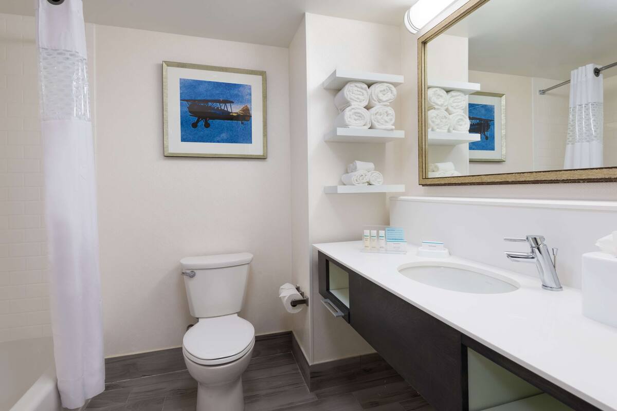 free toiletries, hair dryer, towels