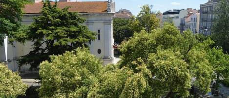 Un edificio de estilo arquitectónico clásico, rodeado de frondosos árboles verdes.