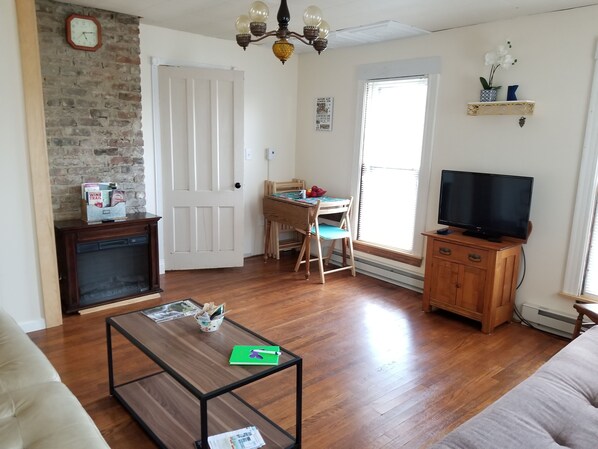 Smart TV, fireplace, DVD player, video library