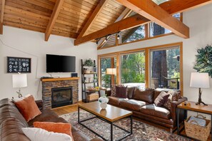 Fernseher, Kamin, DVD-Player, Bücher