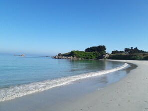 On the beach, sun loungers