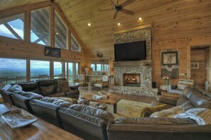 TV, fireplace, video games, DVD player