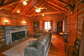 Smart TV, fireplace, DVD player, books