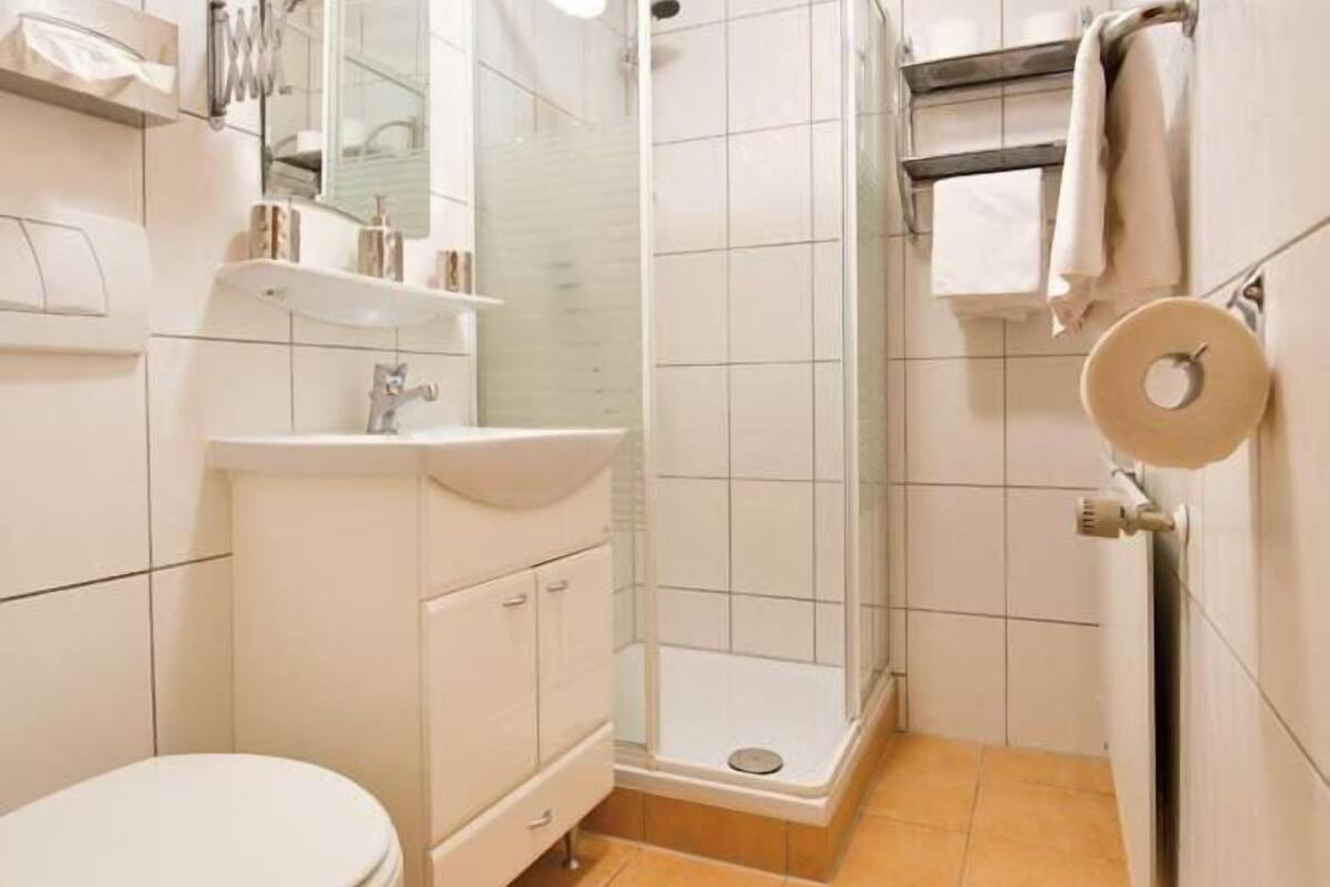 shower, free toiletries, hair dryer, towels