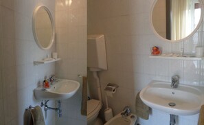 Shower, free toiletries, hair dryer, bidet