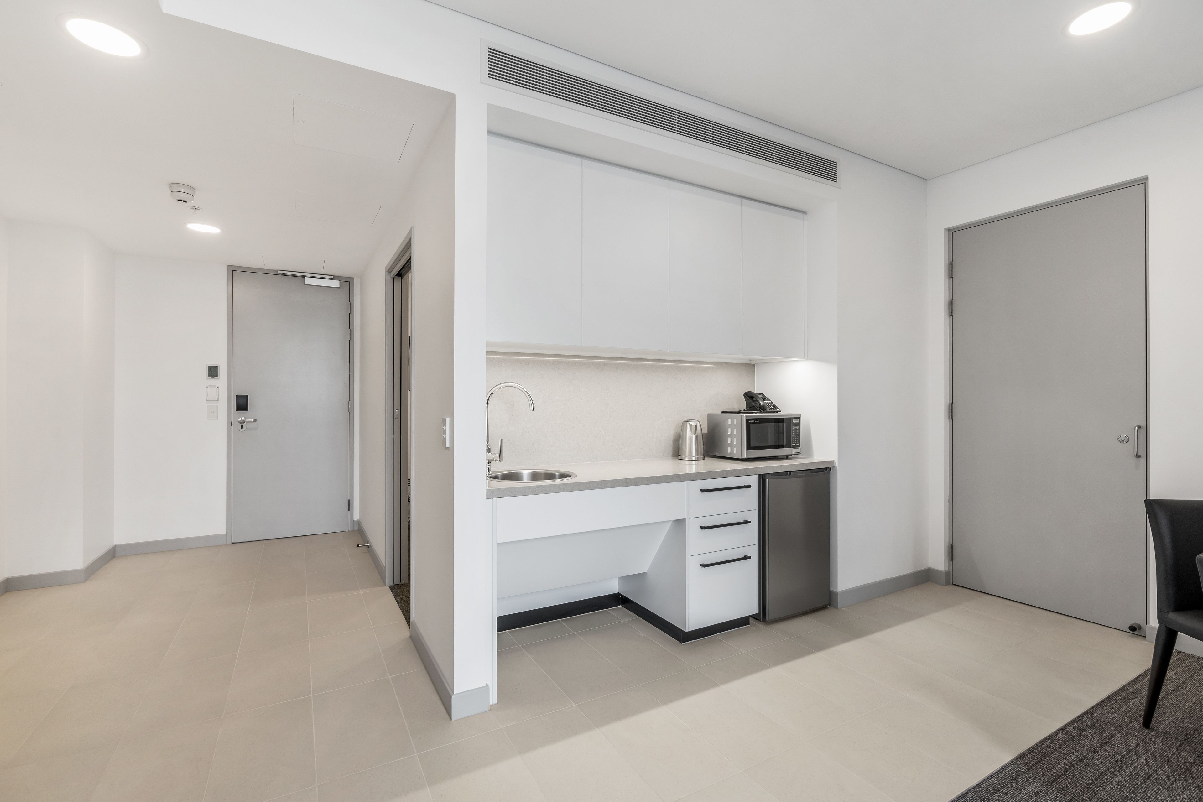 2 bedroom accessible suite | private kitchen | mini-fridge, microwave, coffee/tea maker, electric kettle