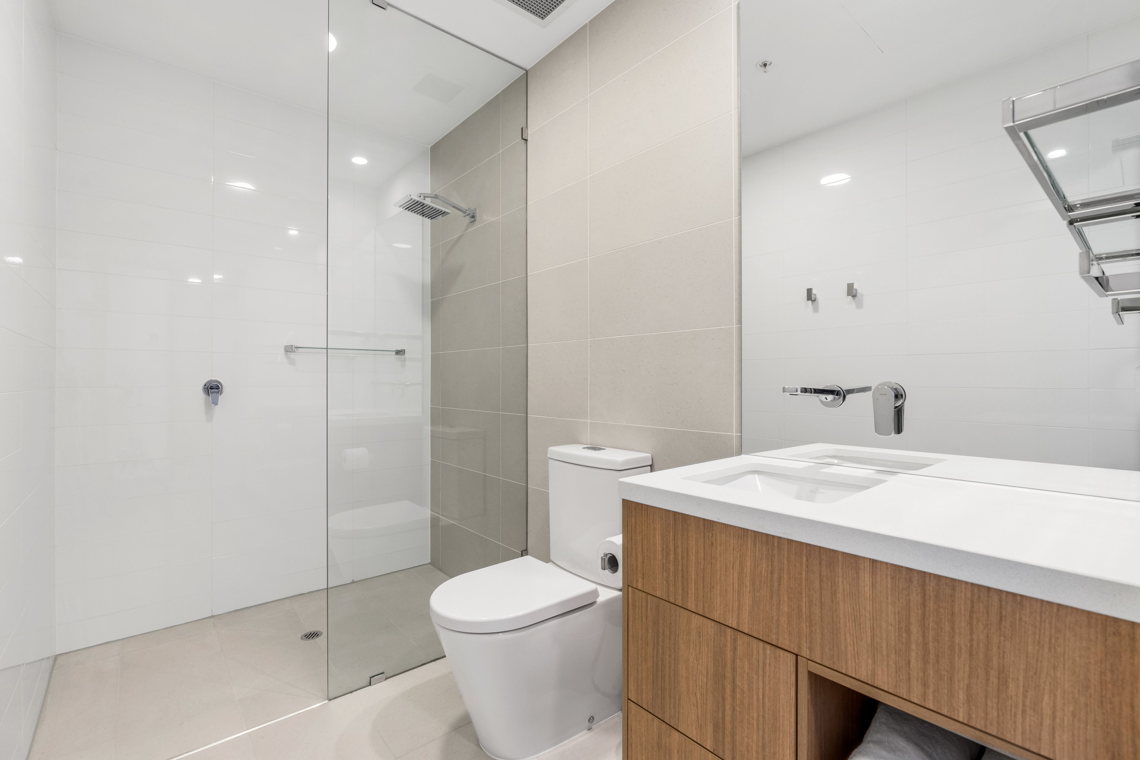 Shower, eco-friendly toiletries, hair dryer, towels