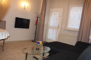 City Apartment, 1 Queen Bed with Sofa bed, Patio | Living area | Flat-screen TV