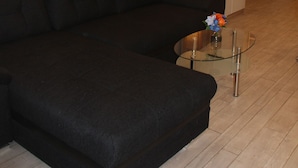 Leilighet – city, 1 queensize-seng med sovesofa, terrasse | Oppholdsområde | Flatskjerm-TV