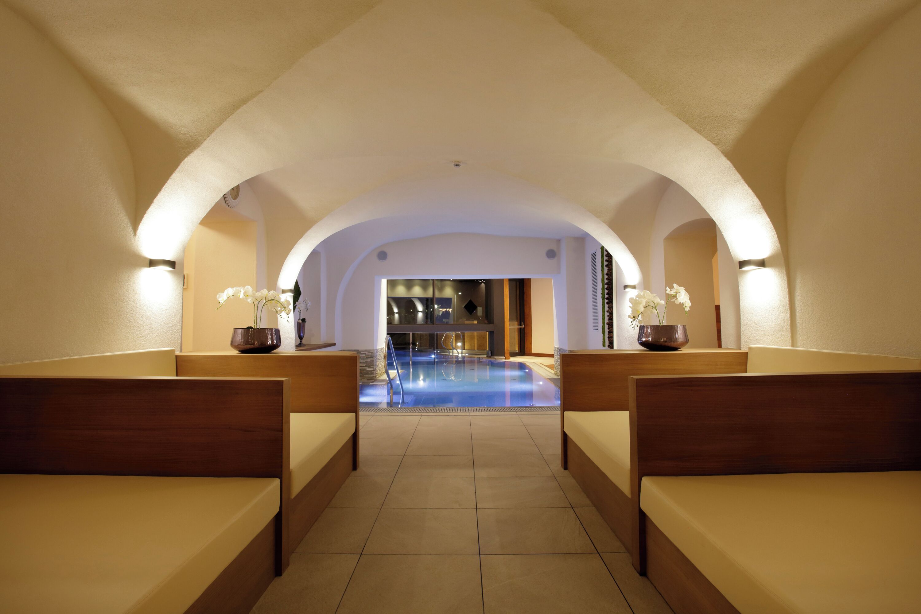 Indoor pool, outdoor pool, pool umbrellas, sun loungers