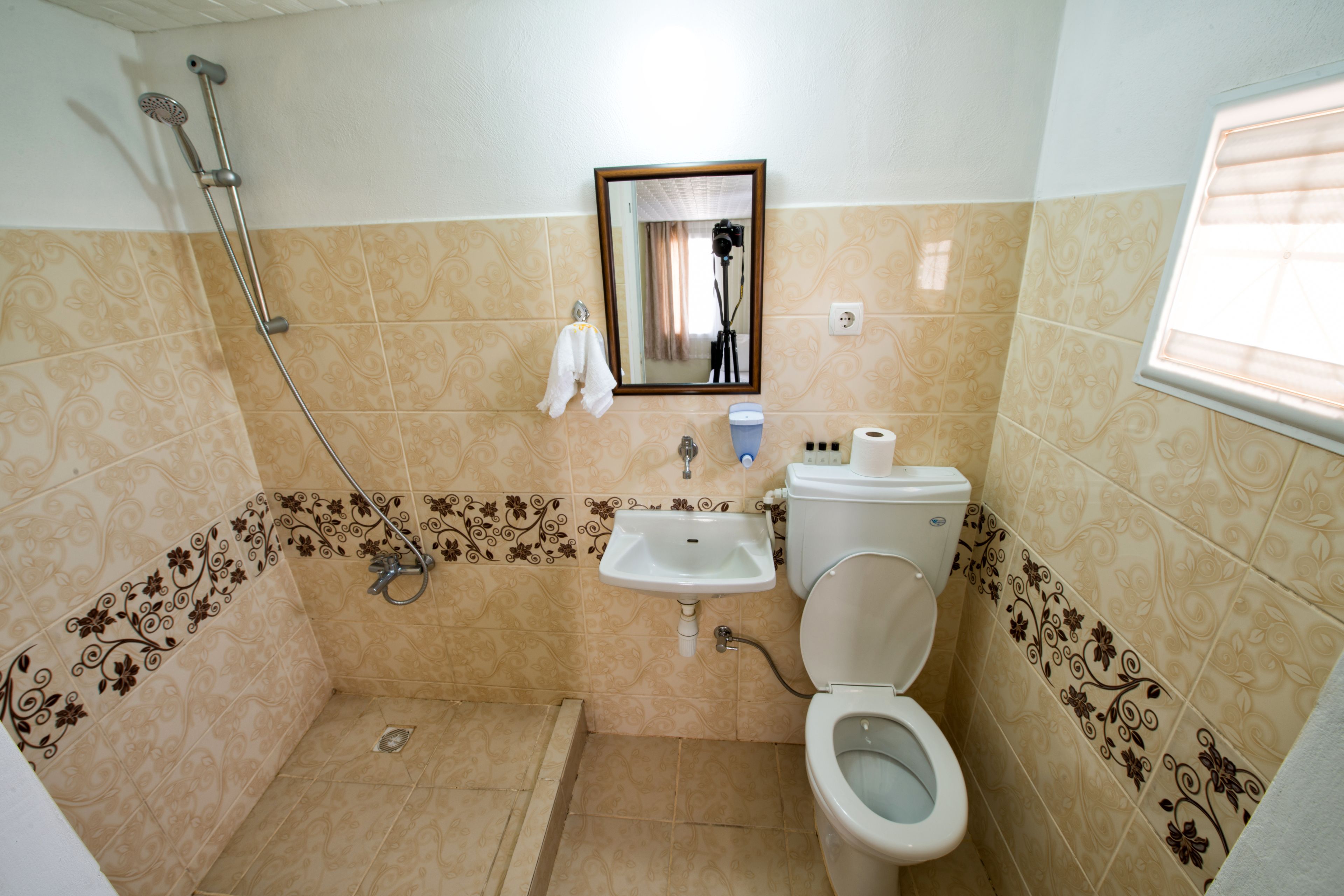 shower, free toiletries, hair dryer, slippers