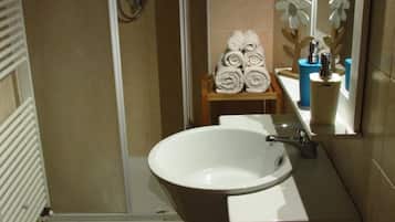 Shower, hair dryer, bidet, towels