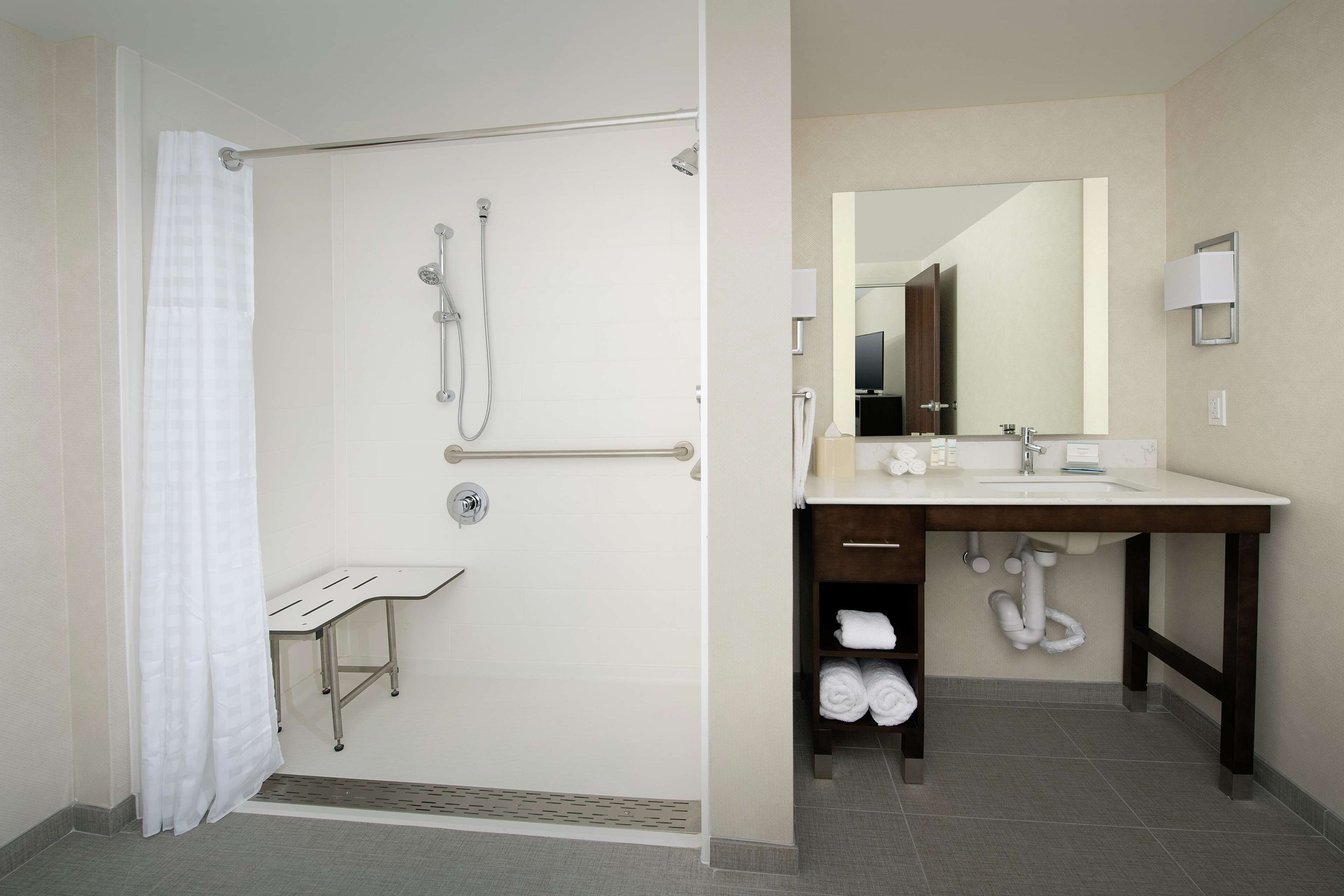 suite, 1 king bed, accessible (roll-in shower) | bathroom shower