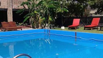 Outdoor pool, pool loungers