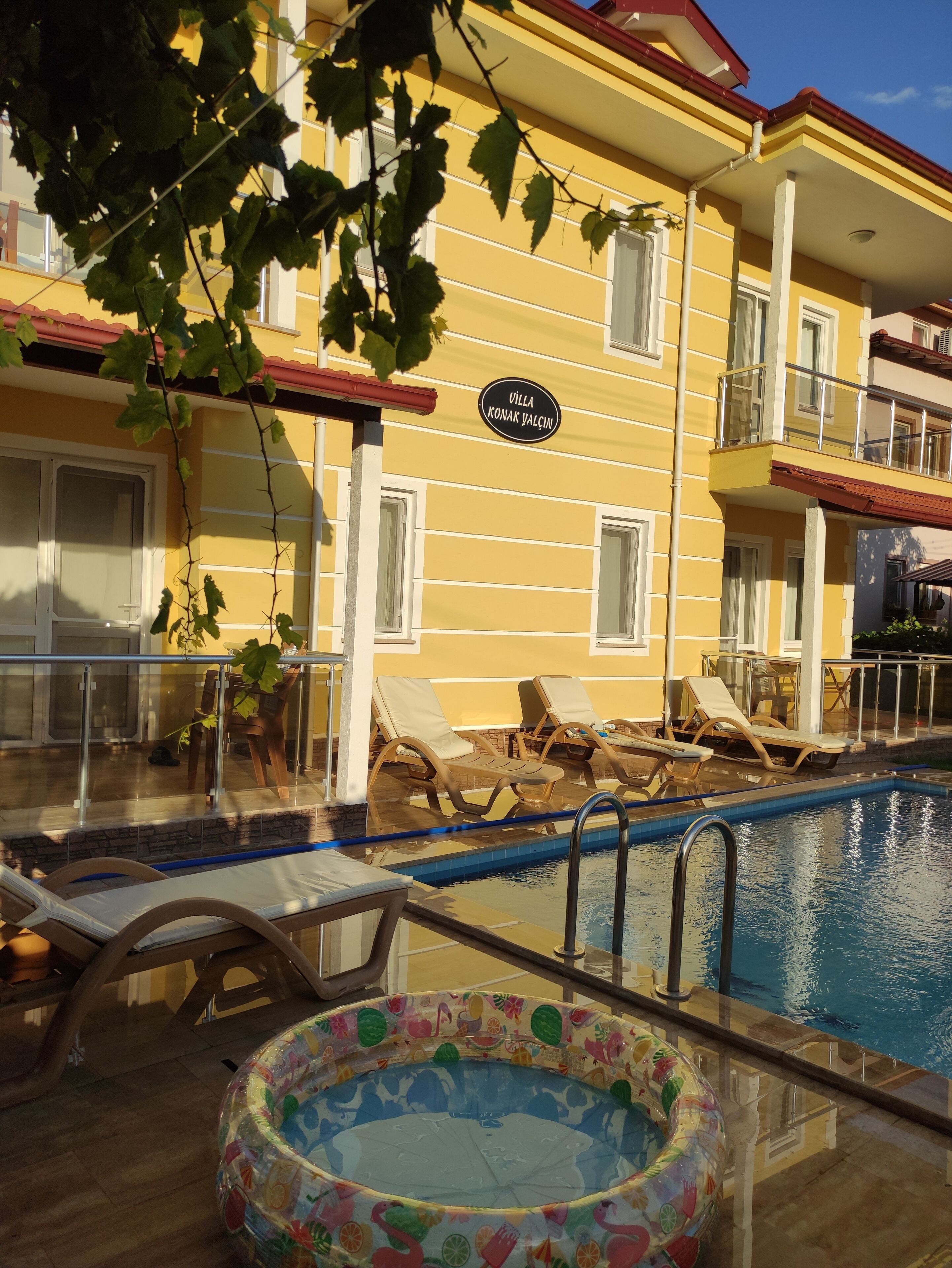 Outdoor pool, pool umbrellas, pool loungers