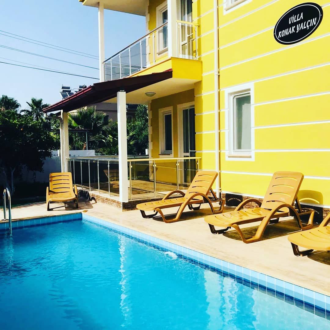 Outdoor pool, pool umbrellas, pool loungers
