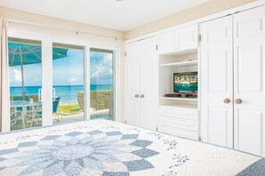 Enjoy ocean views from the outdoor area through the large sliding glass door.