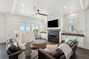 TV, fireplace, books, music library - OCEANFRONT / Sleeps 12 / SAND SERENITY / POOL / SPA / ELEVATOR / SUMMER KITCHEN (Isle of Palms)