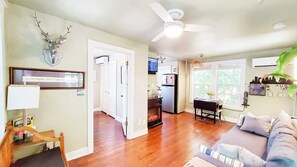 Smart TV, fireplace, Netflix, books