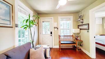 Smart TV, fireplace, Netflix, books