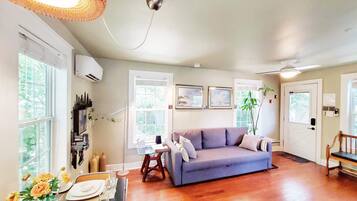 Smart TV, fireplace, Netflix, books