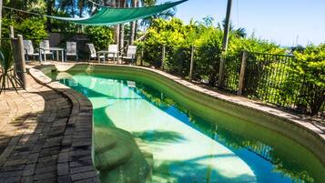 Outdoor pool, sun loungers