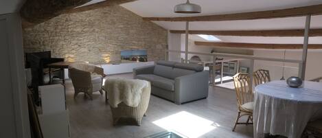 Smart TV, DVD player, books, music library