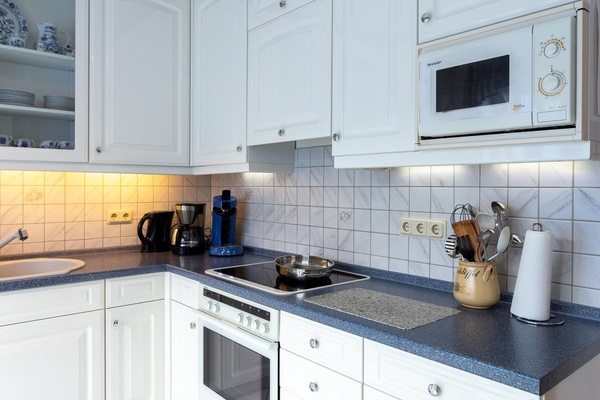 Frigorífico, microondas, horno y placa de cocina