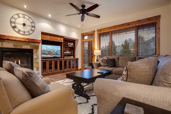 Smart TV, fireplace, DVD player, stereo