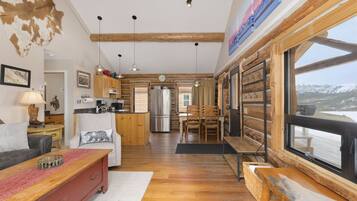 TV connectée, cheminée, livres