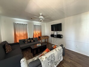 Smart TV, DVD player, books, video library