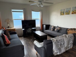 Smart TV, DVD player, books, video library