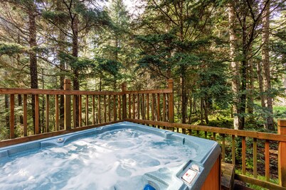 Comfy chalet with private hot tub, 2 fireplaces - near trails & slopes, dogs OK