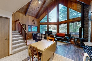 Télévision, cheminée, lecteur de DVD