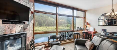 Fernseher, Kamin, DVD-Player, Bücher