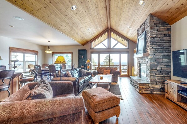 TV, fireplace, DVD player, foosball